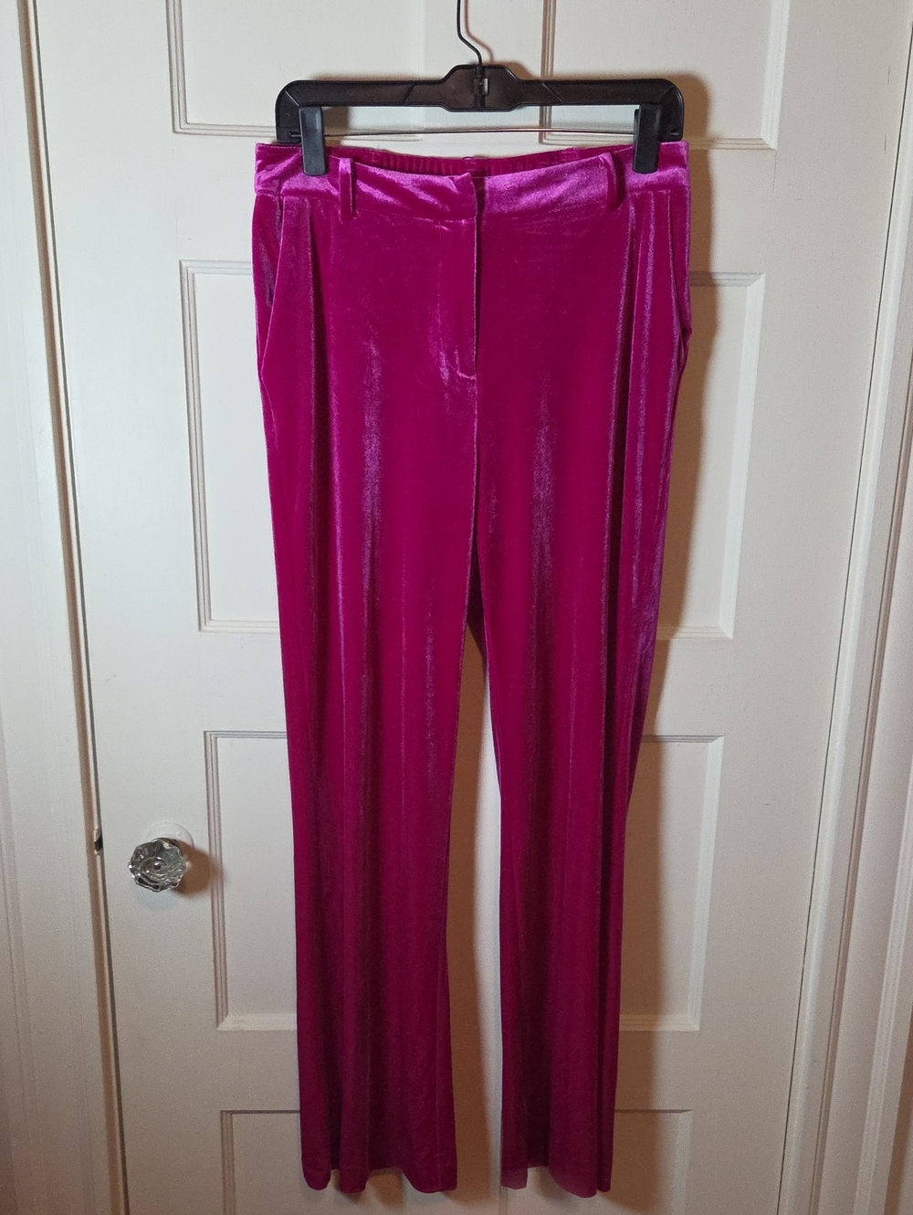 Skies Are Blue Wide-Leg Velvet Pants In Fuchsia Pink Size Medium